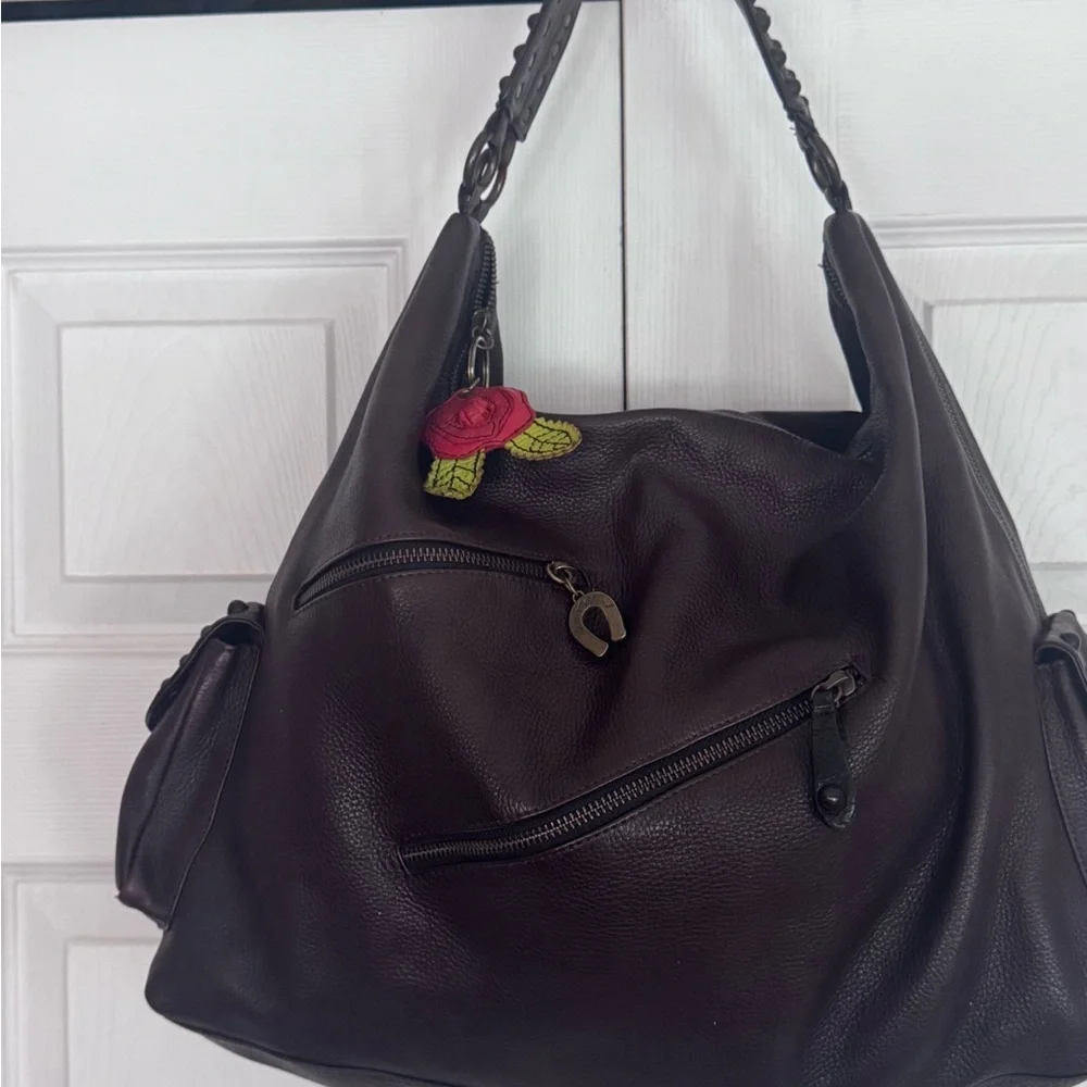Betsey Johnson  vintage hobo  Leather Handbag with Rose Charms